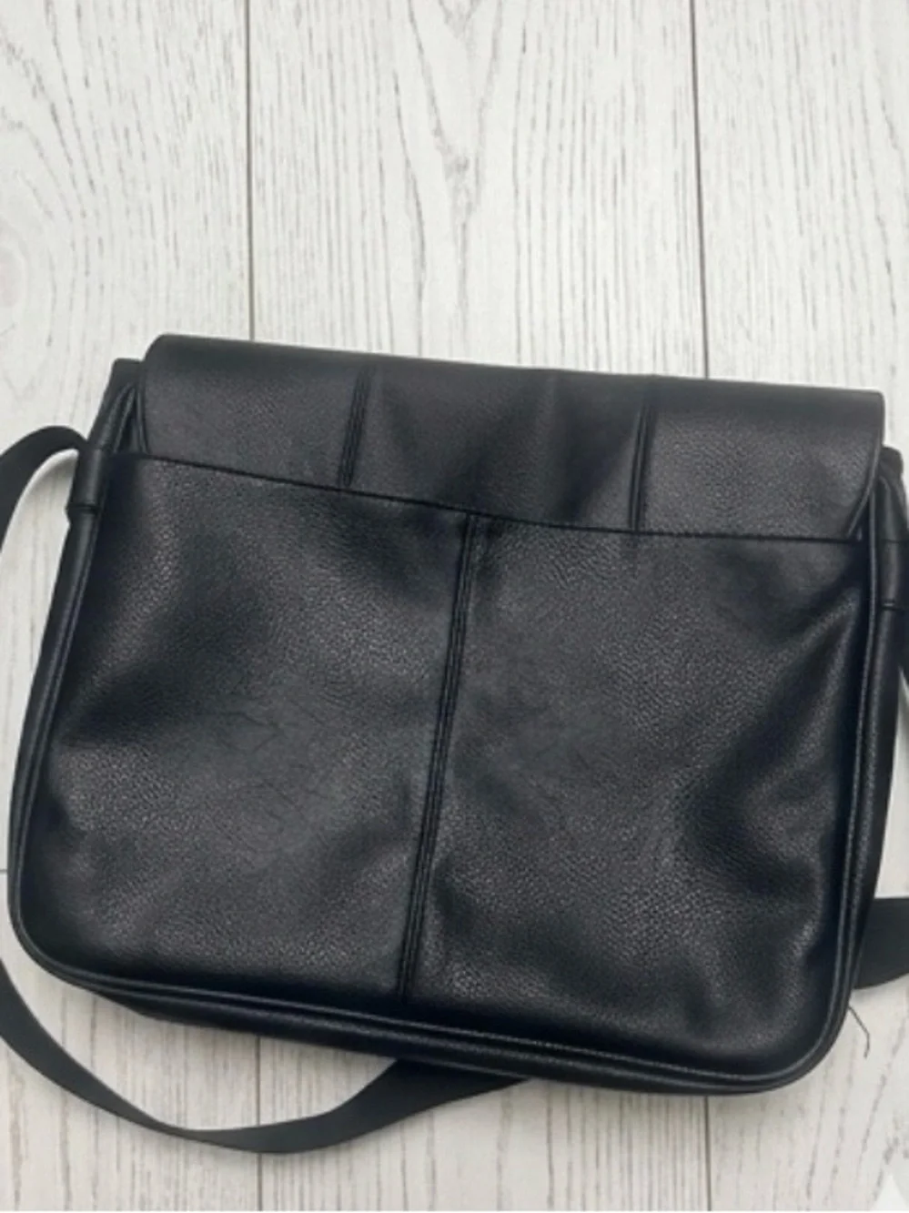 James Campbell Black Leather Messenger Satchel